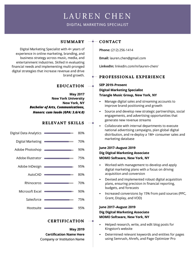 2023 modern resume template violet